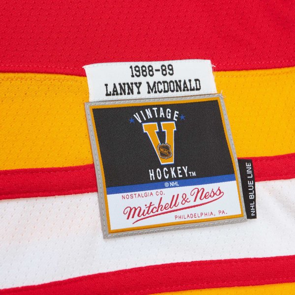 Men's Calgary Flames Lanny McDonald Mitchell & Ness Red Captain Patch 1988/89 Blue Line Player Jersey