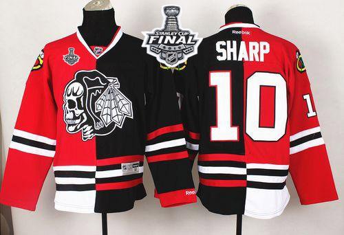 Chicago Blackhawks #10 Patrick Sharp Red/Black Split White Skull 2015 Stanley Cup Stitched NHL Jersey