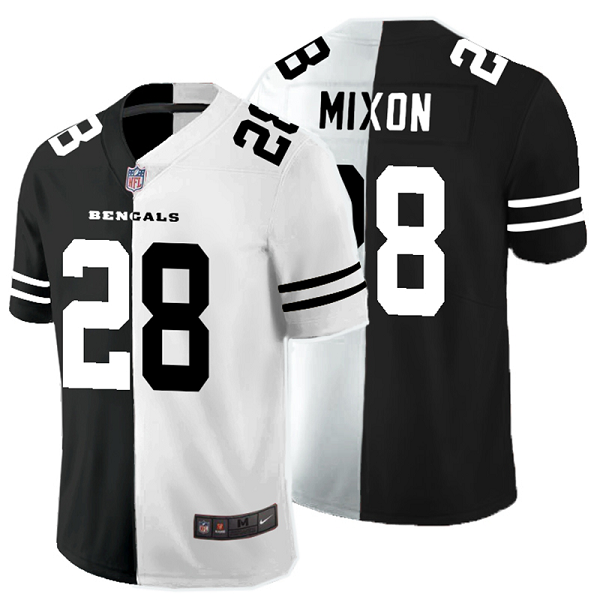 Men's Nike NFL Cincinnati Bengals #28 Joe Mixon Black White Peaceful Coexisting Split 2020 Vapor Untouchable Stitched Limited Jersey