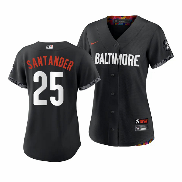 Women's Baltimore Orioles #25 Anthony Santander 2023 City Connect Black Cool Base Jersey