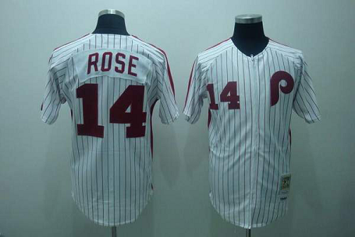 Mitchell And Ness Philadelphia Phillies #14 Rose Stitched White Red Strip Throwback MLB Jersey