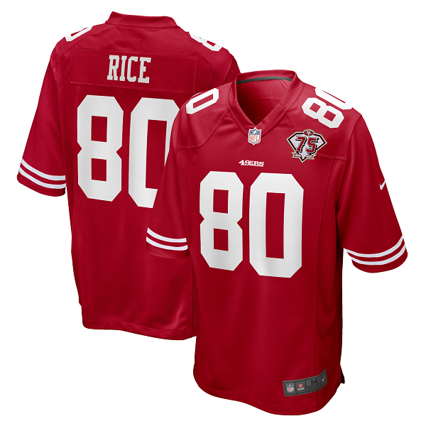 Men's San Francisco 49ers #80 Jerry Rice Nike Scarlet 75th Anniversary Limited Retired Player Jersey