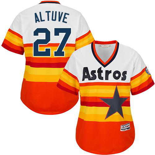 Women's Houston Astros #27 Jose Altuve White/Orange Alternate CooperstownStitched MLB Jersey