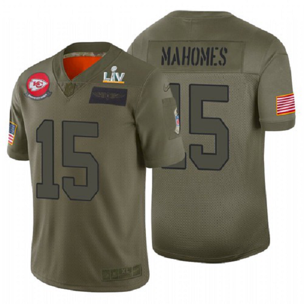 Men's Kansas City Chiefs #15 Patrick Mahomes II Camo 2019 Salute to Service 2021 Super Bowl LV Jersey