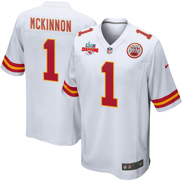 Jerick McKinnon #1 Kansas City Chiefs Super Bowl LVII Champions 3 Stars Men's Game White NFL Jersey