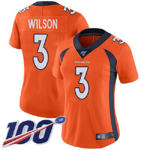 Women's Denver Broncos #3 Russell Wilson Orange 100th Vapor Untouchable Limited Stitched Jersey