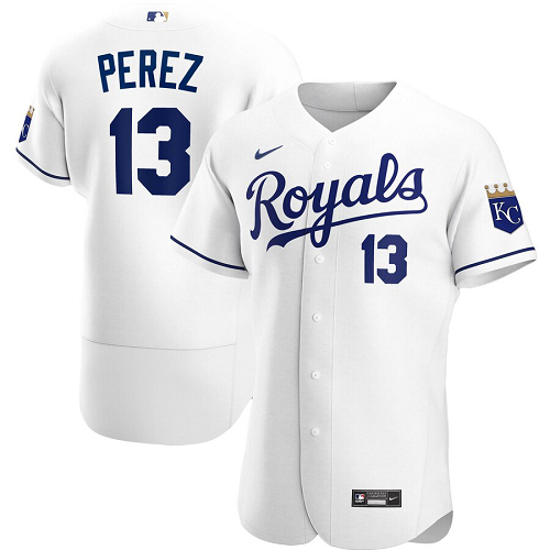 Men's Nike Kansas City Royals #13 Salvador Perez White Home 2020 Player MLB Jersey