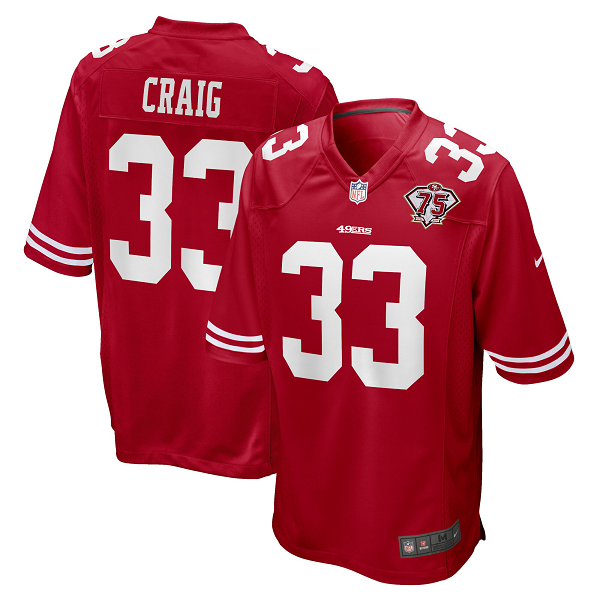 Men's San Francisco 49ers #33 Roger Craig Nike Scarlet 75th Anniversary Limited Retired Player Jersey