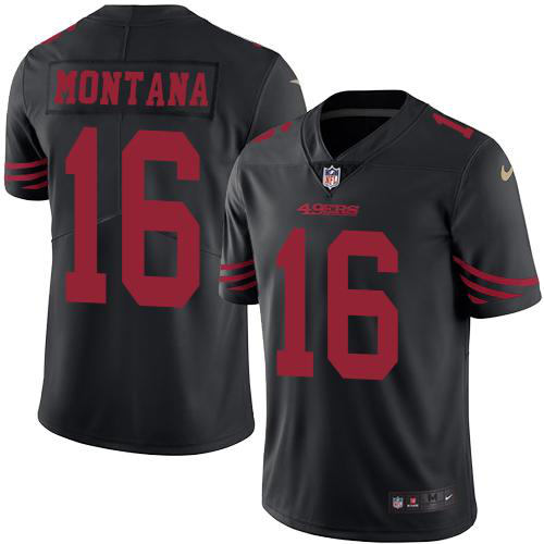 Nike San Francisco 49ers #16 Joe Montana Black Youth Stitched NFL Limited Rush Jersey