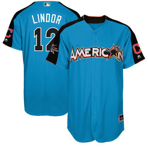 Cleveland Indians #12 Francisco Lindor Blue 2017 All-Star American League Stitched Youth MLB Jersey