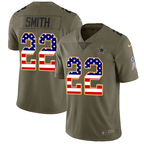 Nike Dallas Cowboys #22 Emmitt Smith Olive/USA Flag Men's Stitched NFL Limited 2017 Salute To Service Jersey