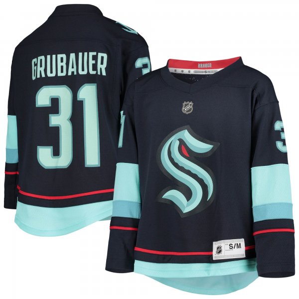 Youth Seattle Kraken Philipp Grubauer Deep Sea Blue Home Replica Player Jersey