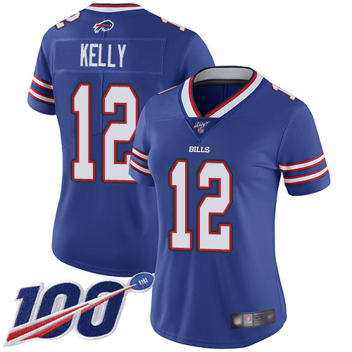 Women's Buffalo Bills #12 Jim Kelly Royal Blue Team ColorStitched NFL 100th Season Vapor Limited Jersey