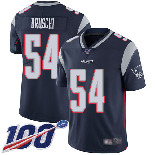 New England Patriots #54 Tedy Bruschi Navy Blue Team Color Men's Stitched NFL 100th Season Vapor Limited Jersey