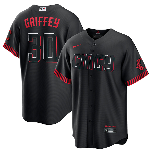 Men's Cincinnati Reds #30 Ken Griffey Jr. Nike Black 2023 City Connect Cool Base Player Jersey