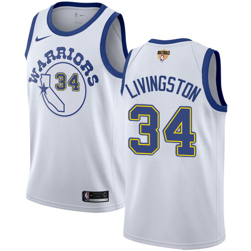 Men's Nike Golden State Warriors #34 Shaun Livingston White Throwback The Finals Patch Swingman Hardwood Classics NBA Jersey