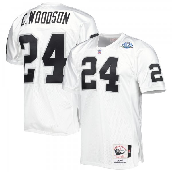 Men's Las Vegas Raiders 2002 Charles Woodson Mitchell & Ness White Throwback Retired Player Jersey