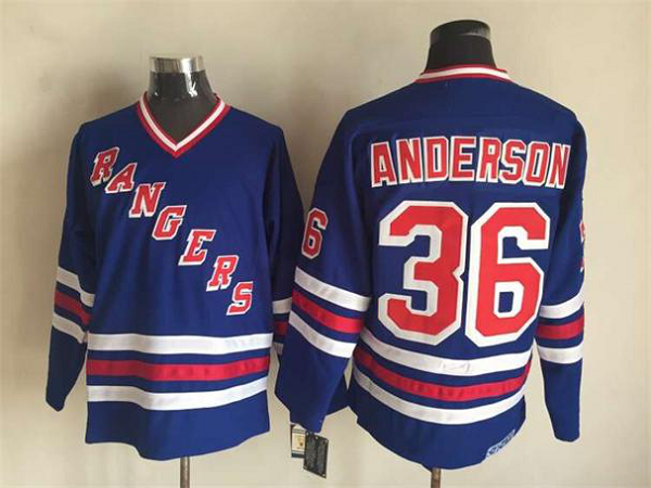 Men's New York Rangers #36 Anderson Blue Throwback NHL Jersey