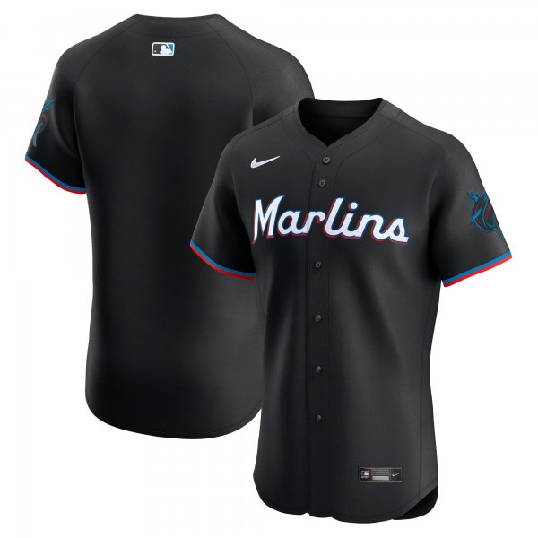 Men's Miami Marlins  Nike Black Alternate Vapor Premier Elite Patch Jersey