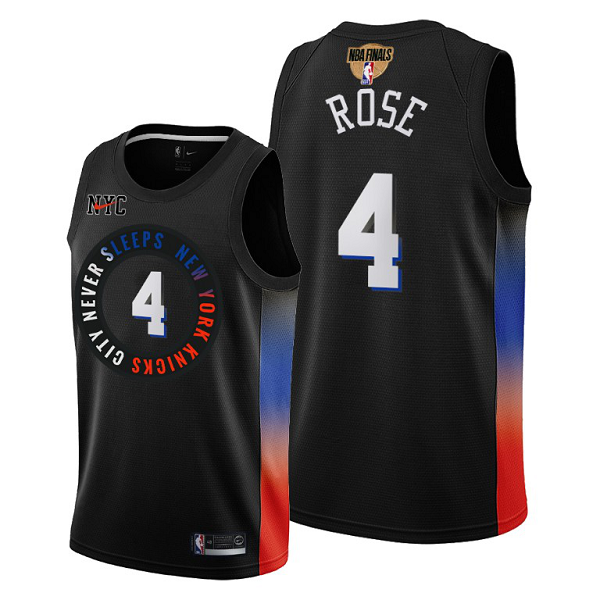 Men's New York Knicks #4 Derrick Rose Black 2021 NBA Playoffs Jersey