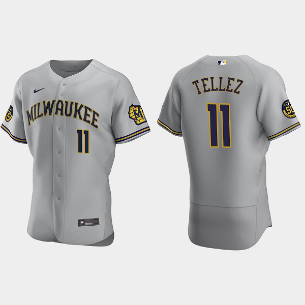 Men's Milwaukee Brewers #11 Rowdy Tellez Road Gray MLB Jersey