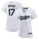 Women's Los Angeles Dodgers #17 Shohei Ohtani Cool Base Nike Gold Trim White Jersey