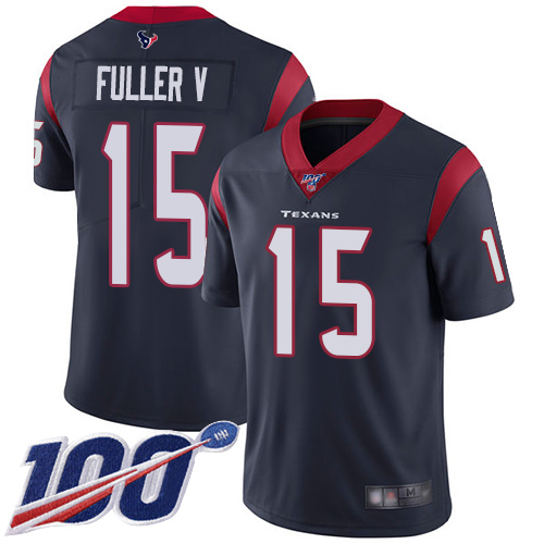 Men's Houston Texans #15 Will Fuller V Navy Blue Team Color Stitched NFL 100th Season Vapor Limited Jersey