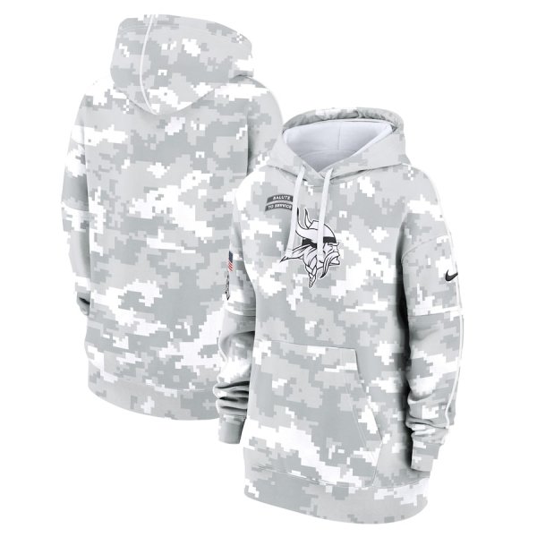 Women's Nike Arctic Camo Minnesota Vikings 2024 Salute To Service Club Fleece Pullover Hoodie