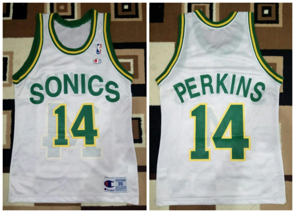 Men's Seattle SuperSonics #14 Sam Perkins White Vintage Champion NBA Jersey