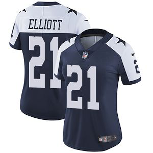 Nike Dallas Cowboys #21 Ezekiel Elliott Navy Blue Thanksgiving Women's Stitched NFL Vapor Untouchable Limited Throwback Jersey