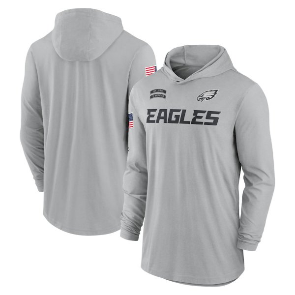 Men's Nike Gray Philadelphia Eagles 2024 Salute to Service Lightweight Performance Long Sleeve Hoodie T-Shirt