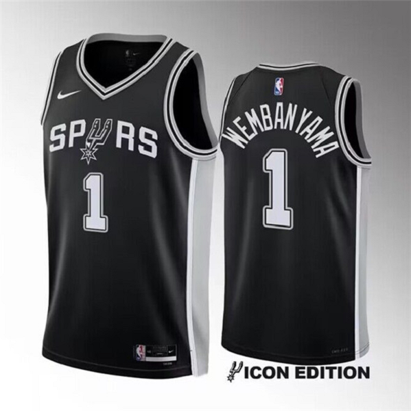 Men's San Antonio Spurs #1 Victor Wembanyama Black 2022/23 Icon Edition Stitched NBA Jersey