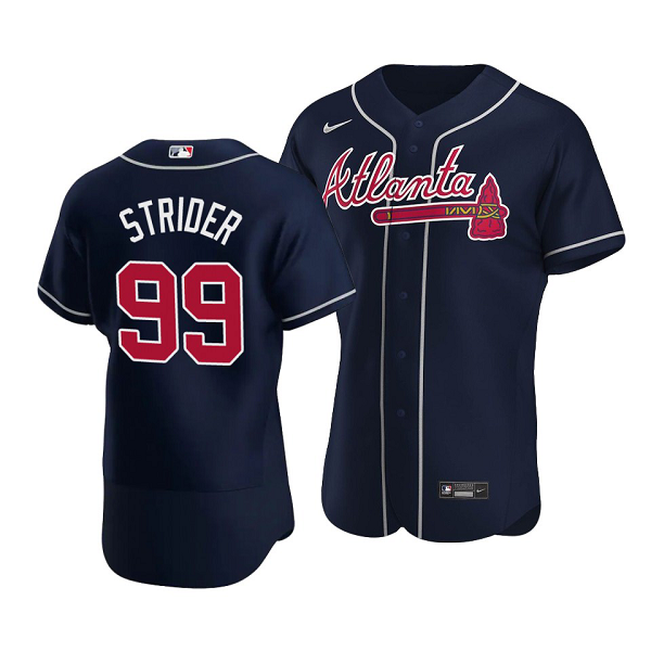 Youth Atlanta Braves #99 Spencer Strider Navy Flex Base Alternate Jersey