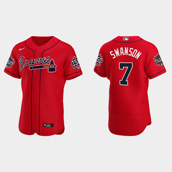 Men's Atlanta Braves #7 Dansby Swanson Red Alternate 2021 MLB All-Star Jersey