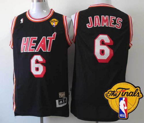 Men's Miami Heat #6 LeBron James Black Hardwood Classics Nights Finals Patch Stitched NBA Jersey