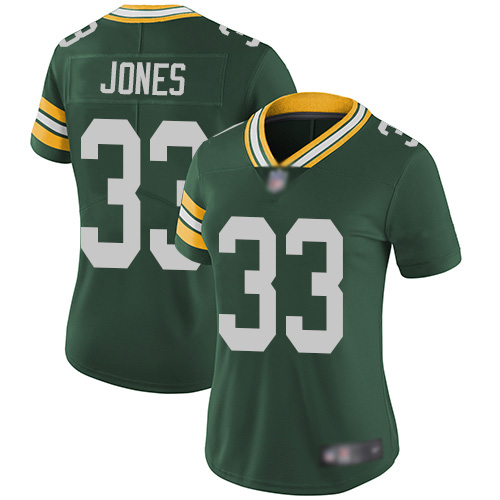 Women's Green Bay Packers #33 Aaron Jones Green Team ColorStitched NFL Vapor Untouchable Limited Jersey