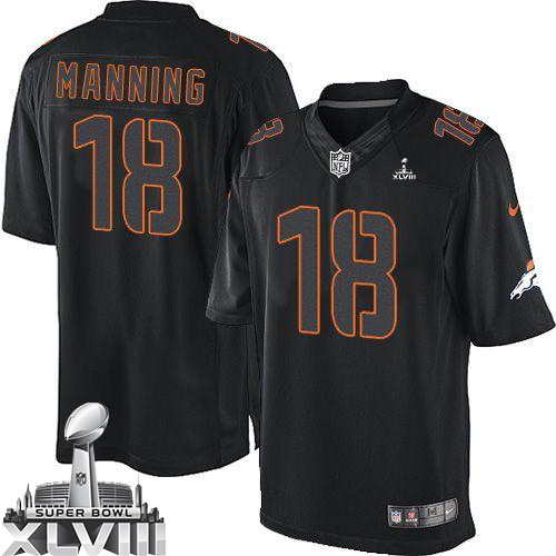 Nike Denver Broncos #18 Peyton Manning Black Super Bowl XLVIII Men's Stitched NFL Impact Limited Jersey