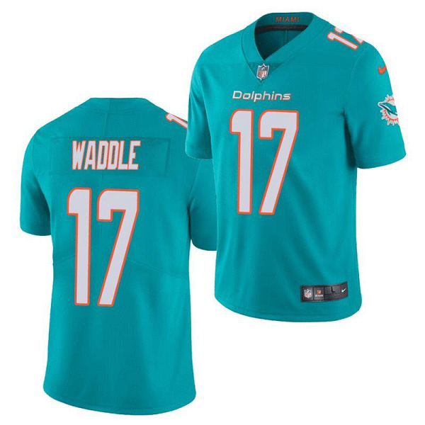 Men's Miami Dolphins #17 Jaylen Waddle Aqua 2021 NFL Draft Vapor Limited Jersey