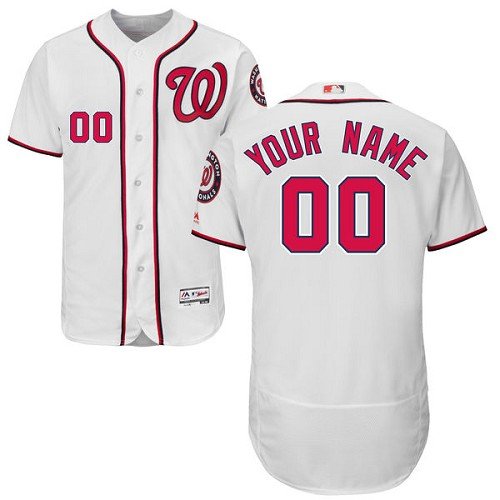 Washington Nationals White Men's Customized Flex Base MLB Jersey