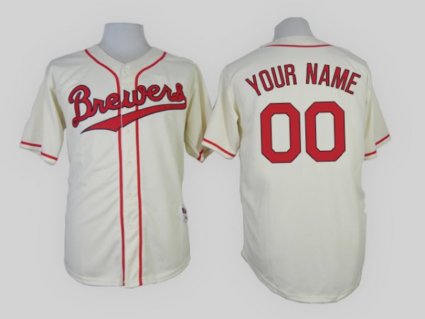 Milwaukee Brewers Cream 1948 Turn Back The Clock Men's Customized Throwback MLB Jersey