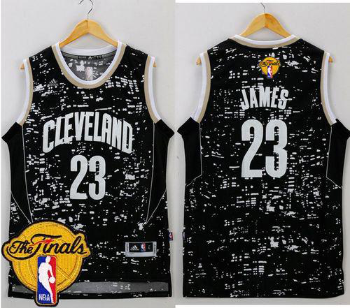 Men's Cleveland Cavaliers #23 LeBron James Black City Light The Finals Patch Stitched NBA Jersey