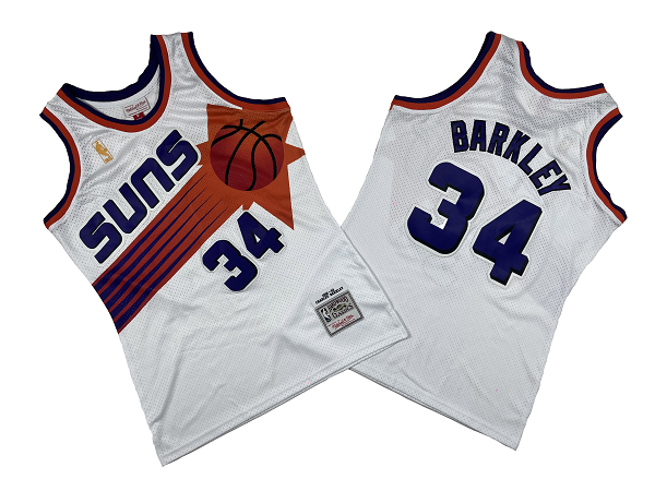 Men's Phoenix Suns #34 Charles Barkley 1992-93 White Mitchell and Ness NBA Jersey