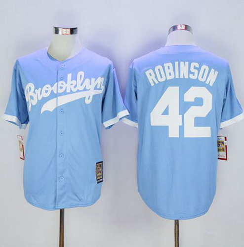 Mitchell And Ness Los Angeles Dodgers #42 Jackie Robinson Light Blue Throwback Stitched MLB Jersey