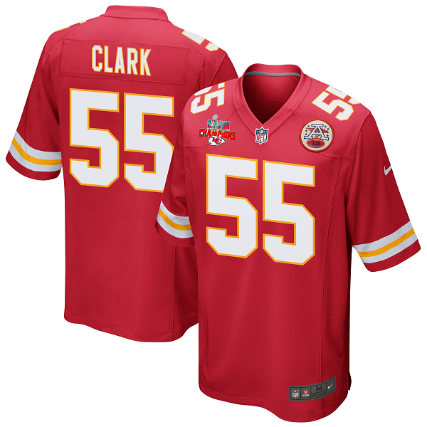 Frank Clark #55 Kansas City Chiefs Super Bowl LVII Champions 3 Stars Men's Game Red NFL Jersey