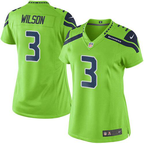 Nike Seattle Seahawks #3 Russell Wilson Green Women's Stitched NFL Limited Rush Jersey