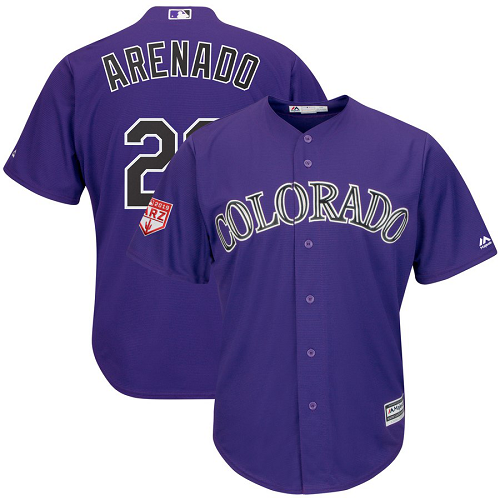 Men's Colorado Rockies #28 Nolan Arenado Majestic Purple 2019 Spring Training Cool Base Player MLB Jersey