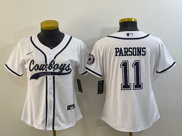 Women's Dallas Cowboys #11 Micah Parsons White Stitched Baseball Cool Base Jersey