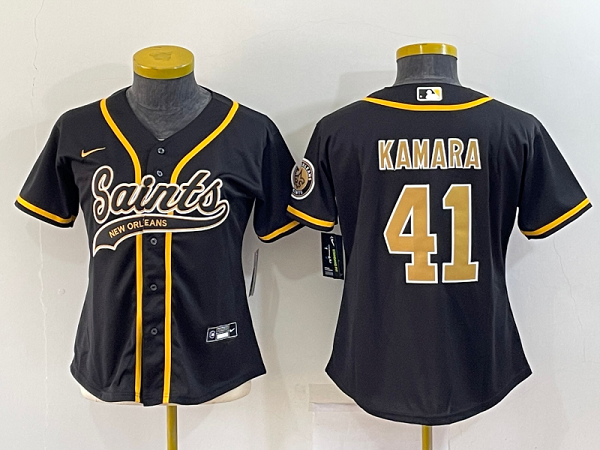 Women's New Orleans Saints #41 Alvin Kamara Black Stitched Baseball Cool Base Jersey