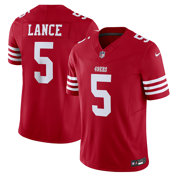 Men's San Francisco 49ers #5 Trey Lance Nike Scarlet Vapor F.U.S.E. Limited NFL Jersey