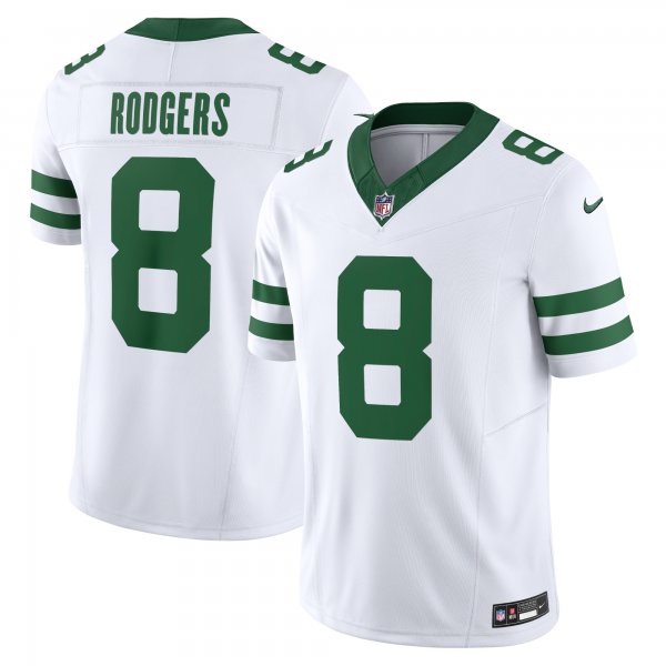 Men's New York Jets #8 Aaron Rodgers Nike Legacy White Vapor F.U.S.E. Jersey